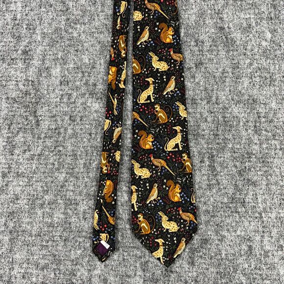 Paul Fredrick‎ Tie Mens 59" Black Italian Silk Hand Tailored Animal Print USA - Picture 1 of 8
